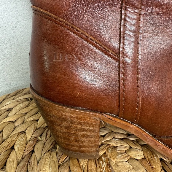 Dexter Campus Boots Leather Heeled Boho Western Vintage Boot Brown Retro Cowgirl - Picture 4 of 7